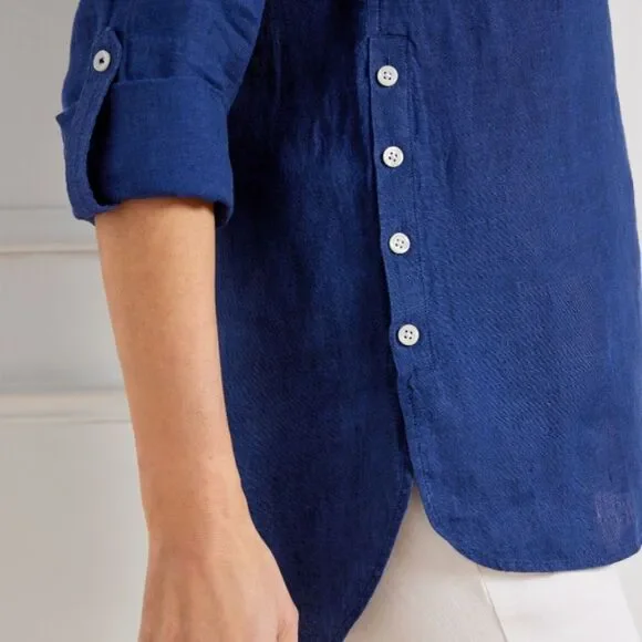 Talbots side button linen band collar popover large 100% linen tunic blouse top - Picture 14 of 14